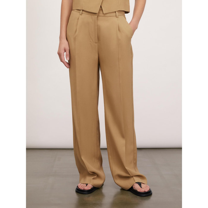 Motivi - Pantalón palazzo con pliegues - Beige