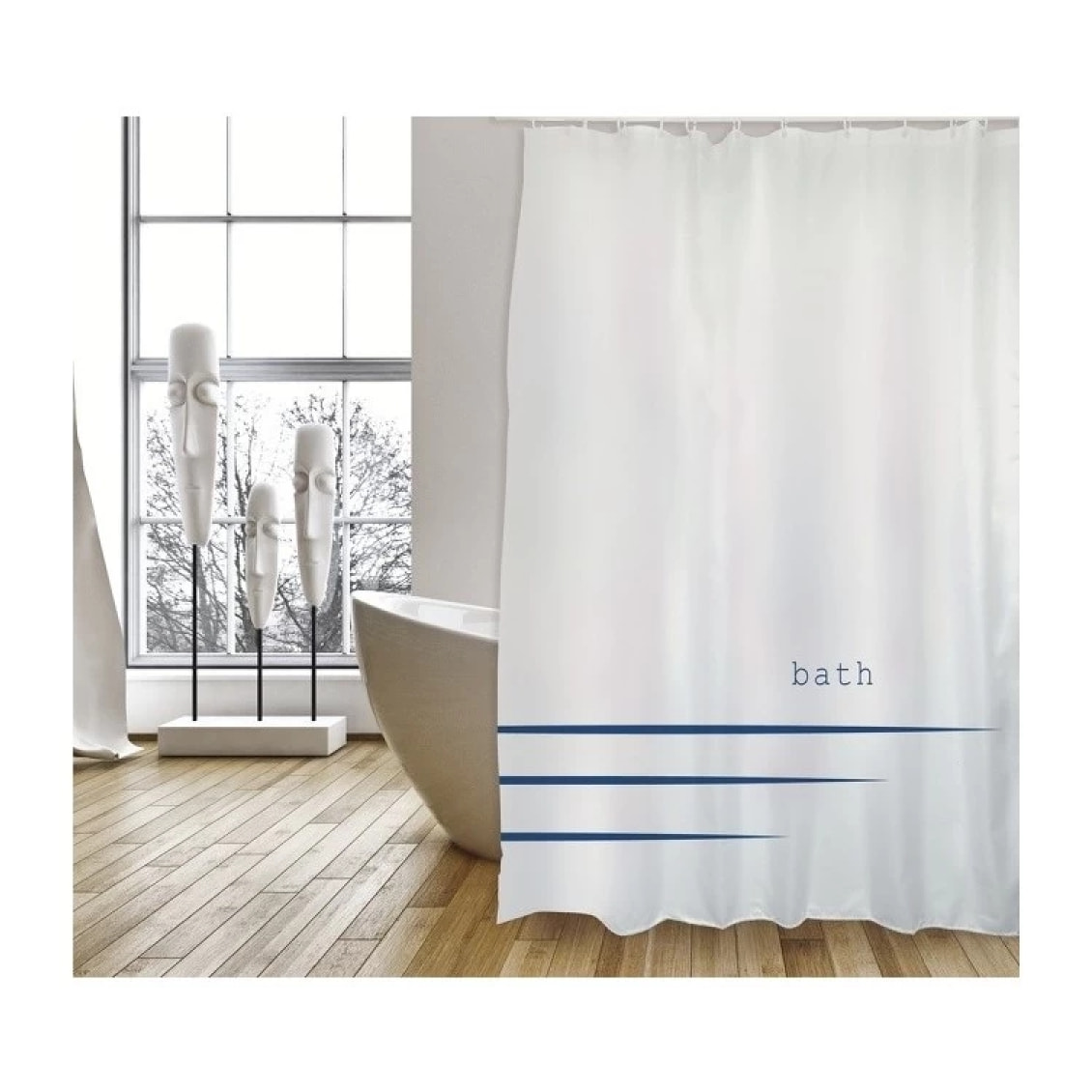 Rideau de douche Polyester PACCO 180x200cm QUALITE PREMIUM   Blanc - Anneaux inclus MSV