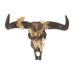 J-Line décoration Crâne Papillon - polyrésine - marron/or - small