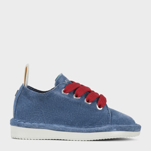 SCARPA ALLACCIATA P01 BIMBO IN SUEDE BLUE-ROSSO