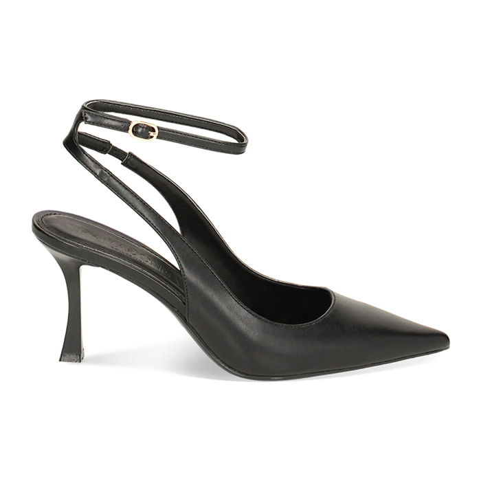 Décolleté slingback nere, tacco 8 cm