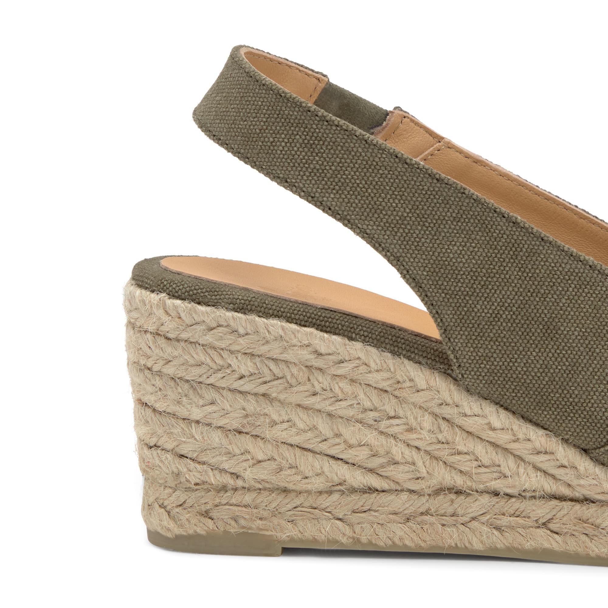 Alpargatas de cuña de mujer destalonadas Diana estilo peep-toe en algodón orgánico lavado