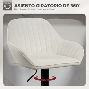 Juego de 2 Taburetes de Bar Giratorios, Taburetes Altos de Cocina con Altura Ajustable 62-83 cm, Sillas Altas de Cocina, Tapizada en Terciopelo, Respaldo y Reposapiés, Crema