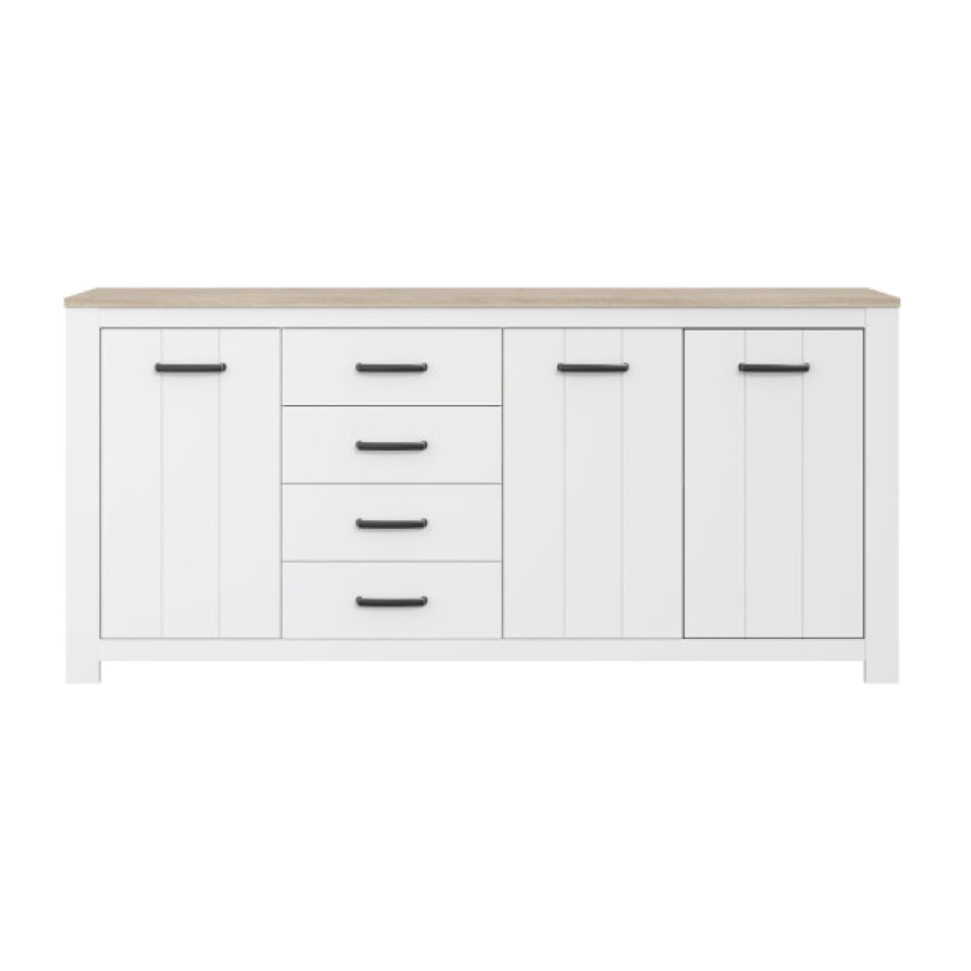 Buffet salle à manger blanc mat et décor bois L206cm - ENORA