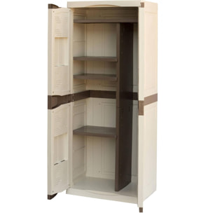 Armadio portascope da esterno o interno, Mobile a 2 ante 4 ripiani regolabili in polipropilene, 100% Made in Italy, cm 70x47h178, colore Beige