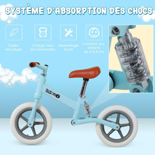 Draisienne enfant roues 12'' suspension selle hauteur réglable acier bleu ciel