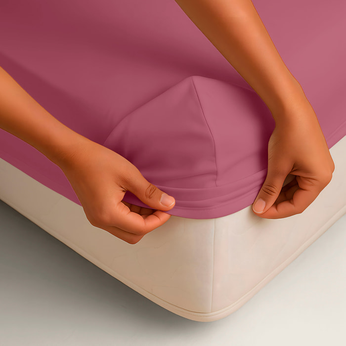 Naturals - Sábana bajera Lisa - Ajustable - 100% Algodón - Fucsia