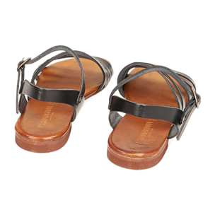 Sandalias negras en piel de vacuno