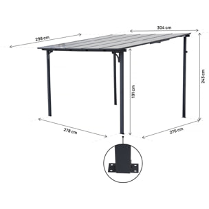 Pergola tonnelle adossée "Marvin" - 3 x 3 m - 304 x 298 x 243 cm - Gris foncé