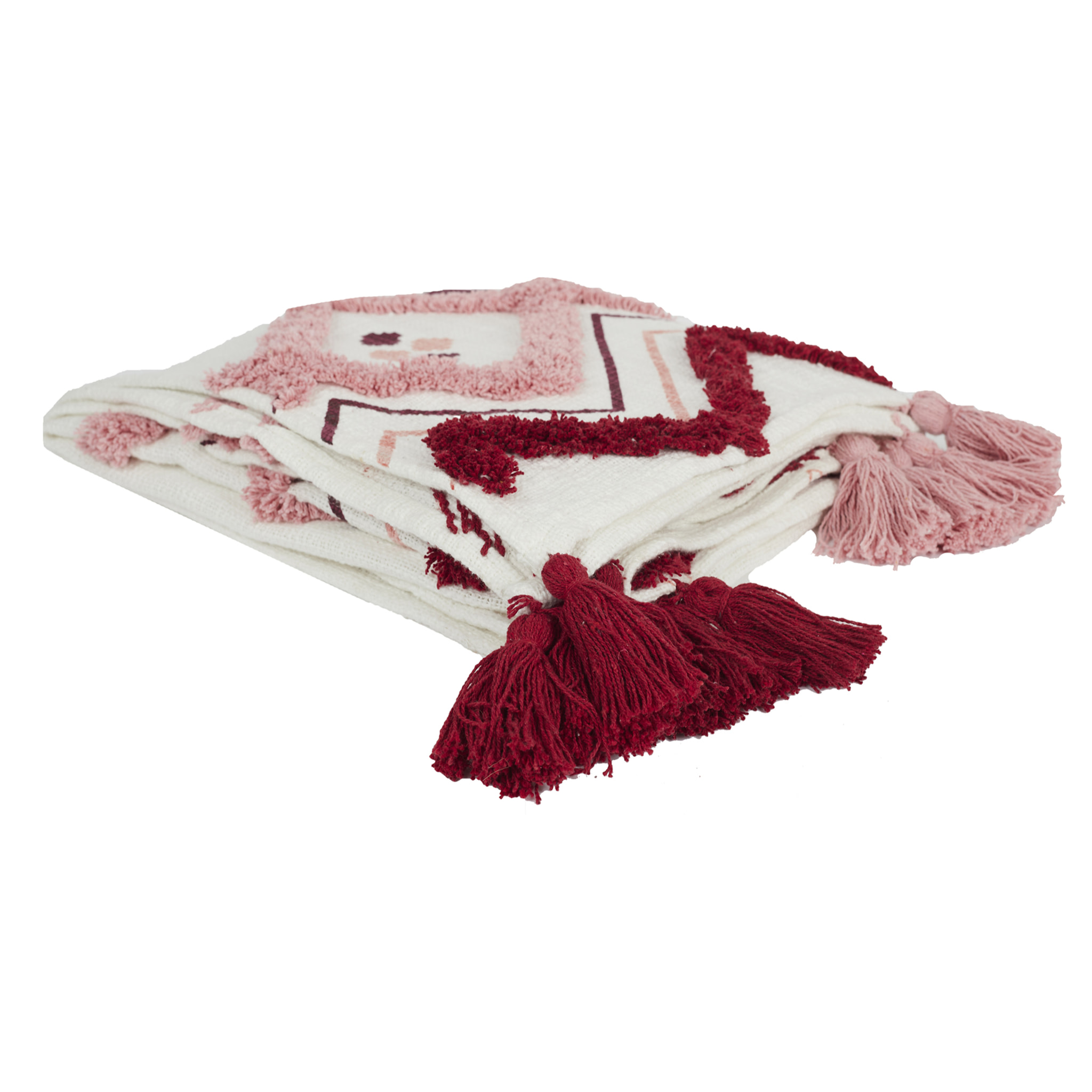 Plaid - HOME DECO FACTORY - Tufte - Ethnique - Rose - 130 x 150 cm