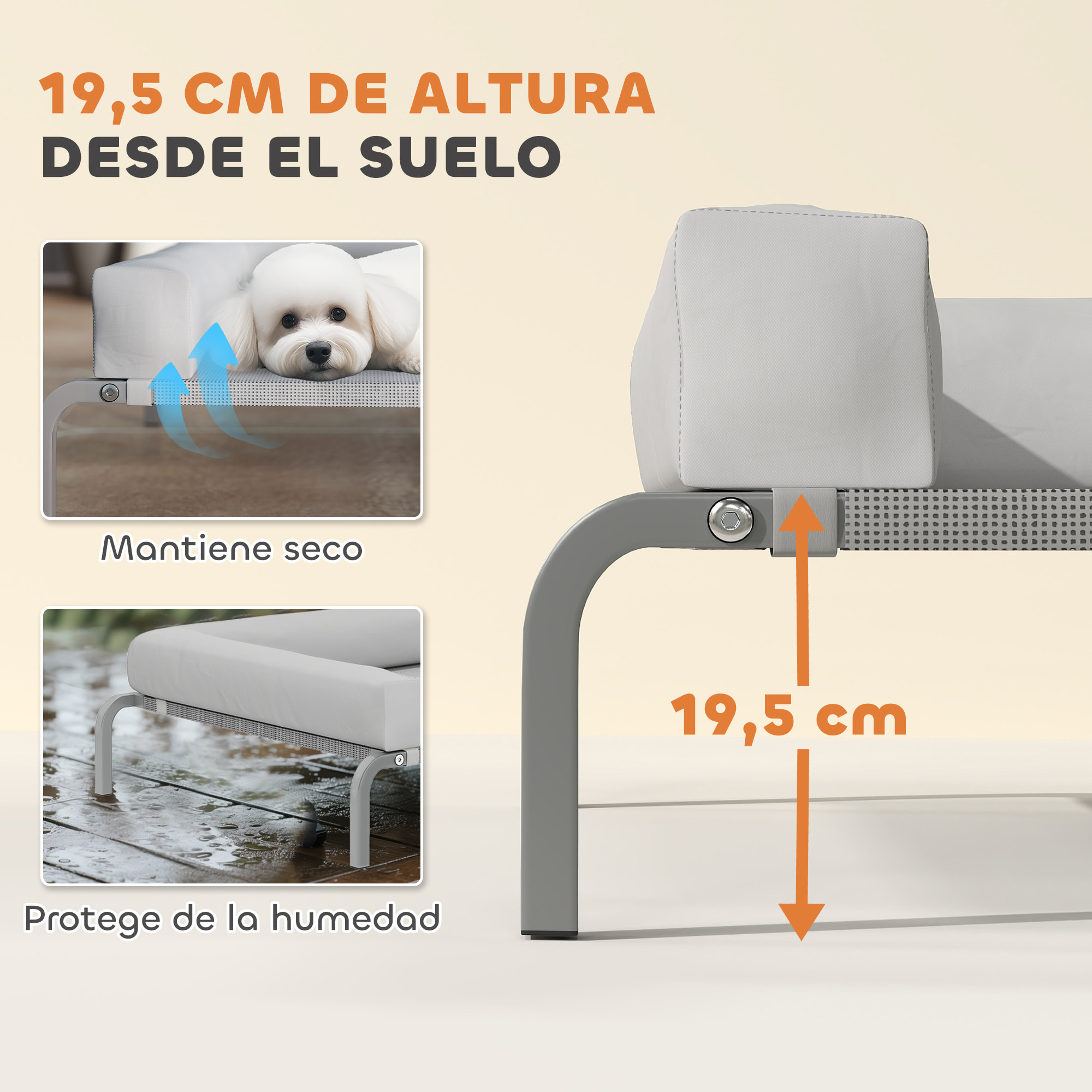 Cama Elevada para Perros Refrescante con Refuerzos Extraíbles Cama Elevada para Perros Pequeños Portátil con Malla Transpirable Marco de Acero para Interior Exterior 90x65x30 cm Gris Claro