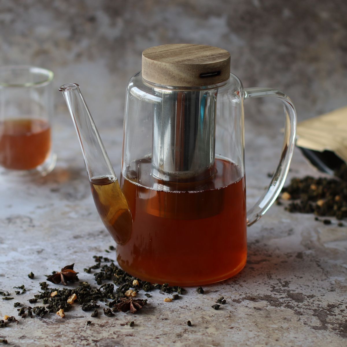 Théière en verre et couvercle en bois 1,2L GUSTAVE