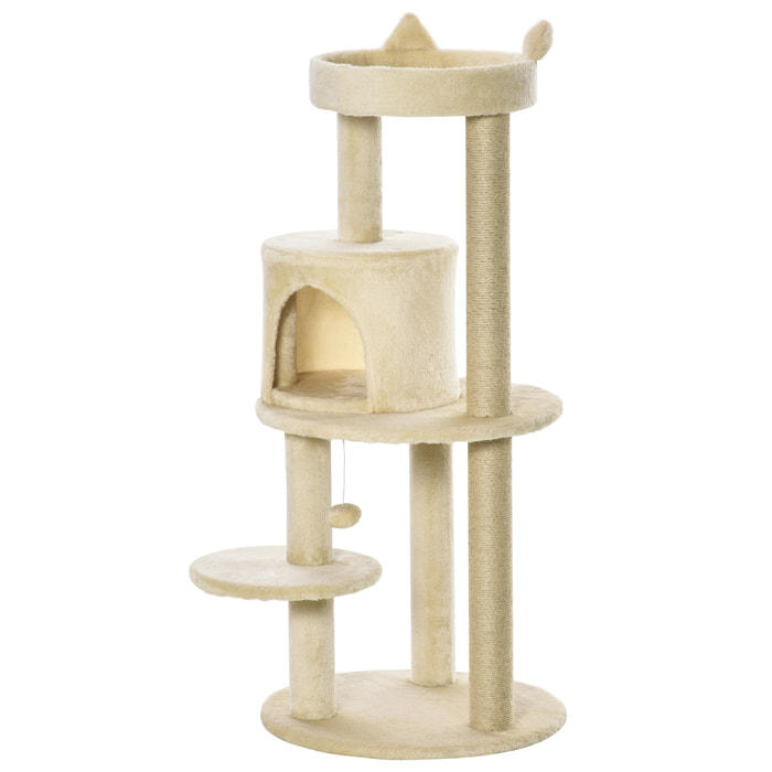 Árbol Rascador para Gatos de 104 cm Rascador para Gatos con Plataformas Refugio Postes de Sisal y Bola Colgante 48x48x104 cm Crema