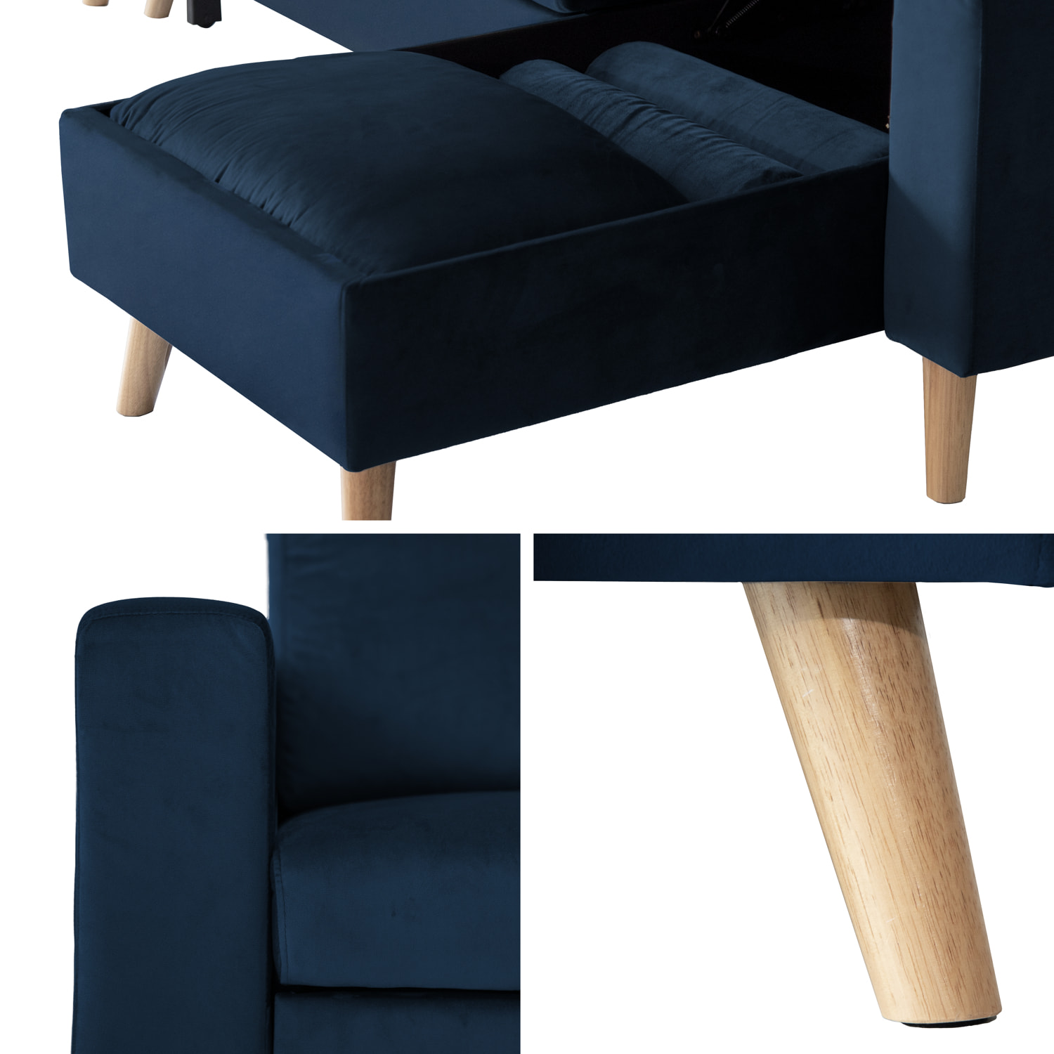 Canapé d'angle convertible JAMES 3 places en velours bleu