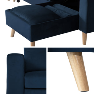 Canapé d'angle convertible JAMES 3 places en velours bleu