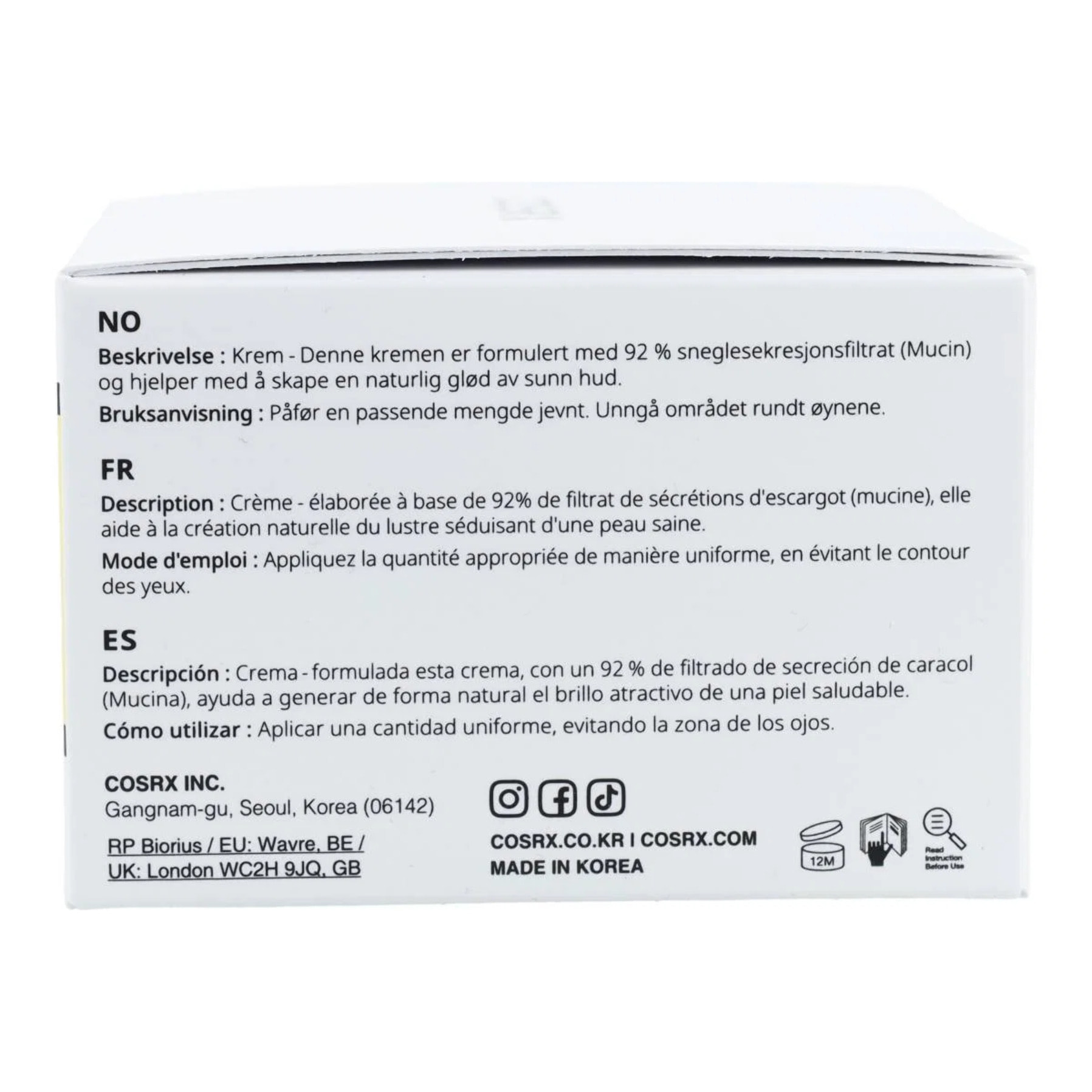 Crema facial Advanced Snail 92 All In One Cream COSRX 100 g