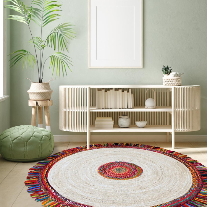 Tapis kilim rond fabriqué à la main en jute SPINI
