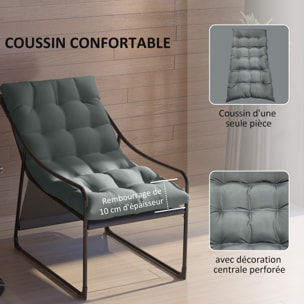 Fauteuil lounge de jardin avec coussin acier époxy polyester gris noir