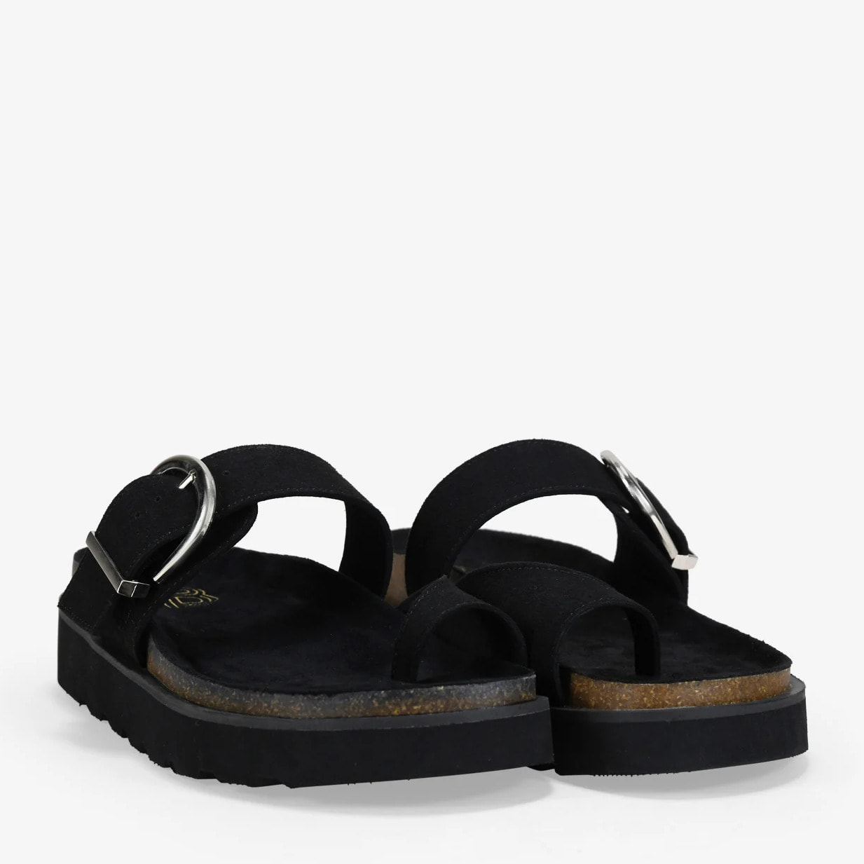 Sandalias de dedo negras piel con hebilla