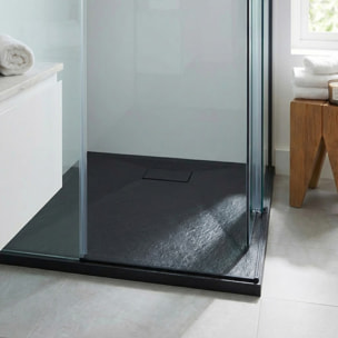 Essential 80x80 cm receveur de douche carré à poser SMC avec surface effet pierre, noir (CERAES8080B)