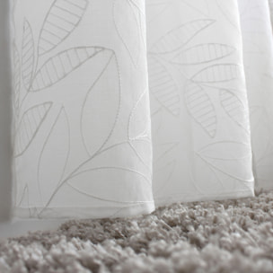 Voilage brodé motif feuillage - Blanc