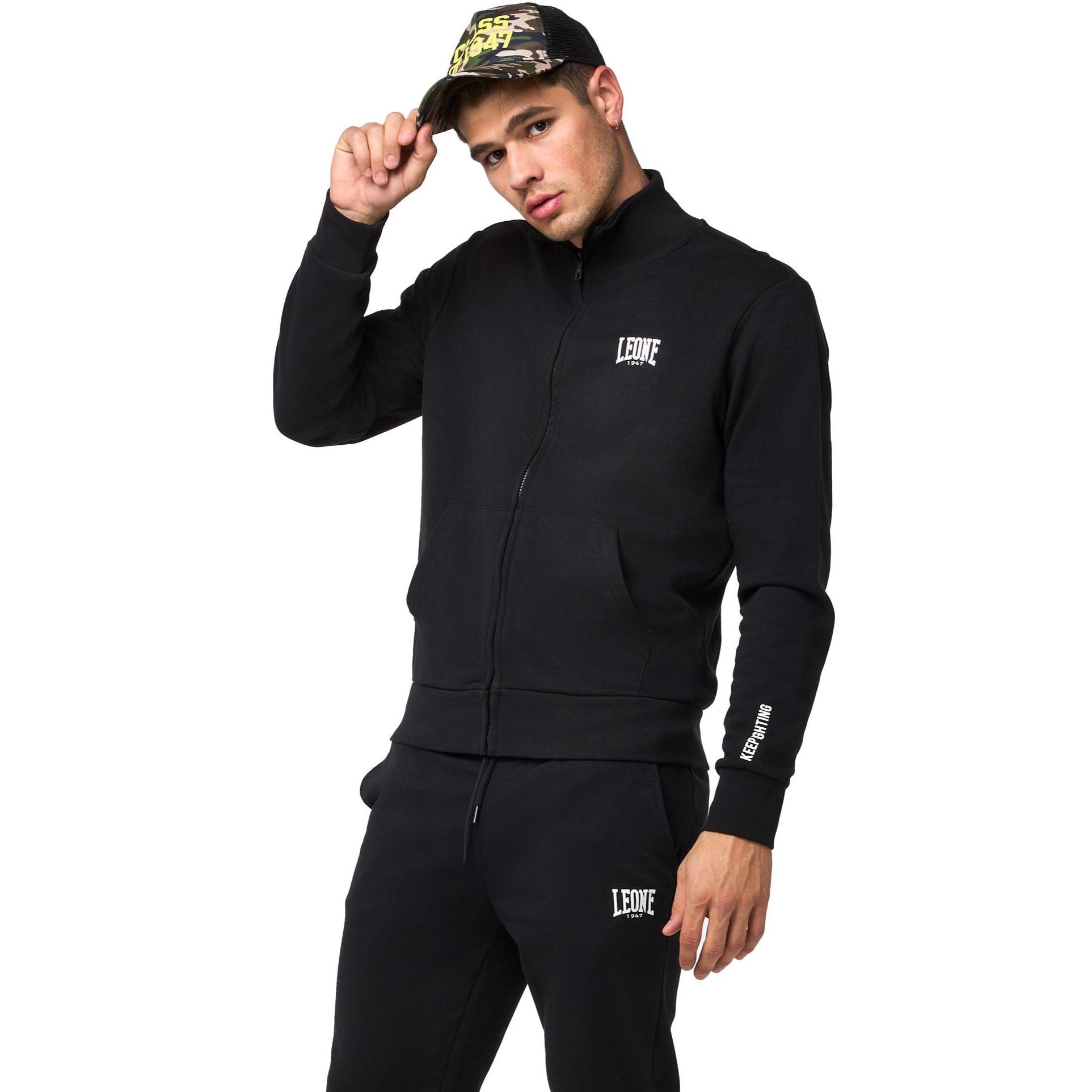 Tuta da uomo con felpa con colletto e zip e pantalone non felpata Leone Basic