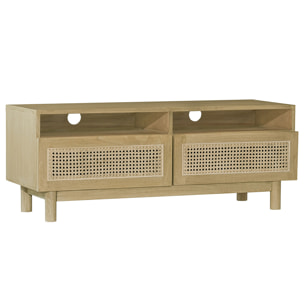 Meuble TV en bois clair et cannage rotin L120 cm GALINA