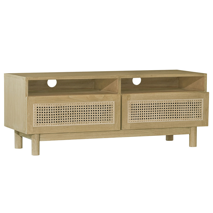 Meuble TV en bois clair et cannage rotin L120 cm GALINA