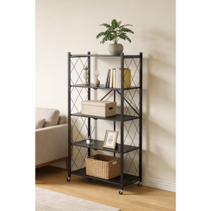 Estantería de Almacenamiento PLEGABLE de 5 Estantes con ruedas, SIN montaje - 71x34x160 cm color Negro
