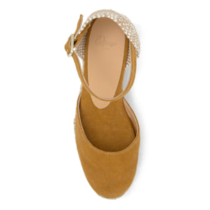 Alpargata de cuña Carol en algodón orgánico lavado con cierre de pulsera