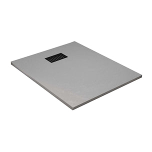 Receveur de douche Gris Effet Pierre 80x100 cm et Grille décor Linéaire Noire Mate