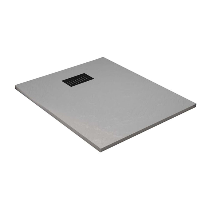 Receveur de douche Gris Effet Pierre 80x100 cm et Grille décor Linéaire Noire Mate