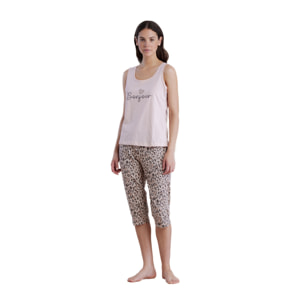 Pigiama donna in cotone top spalla larga e pantalone pescatore articolo animalier Noidinotte