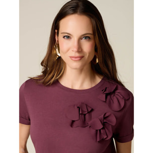 Oltre - T-shirt in cotone con applicazione floreale - Bordeaux