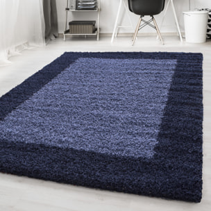 OTTA - Tapis shaggy à poils longs motif cadre Bleu marine