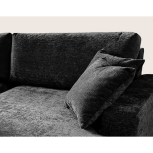 Pivoine - Canapé d'angle ouvert droit 4 places convertible avec coffre en tissu texturé - Noir