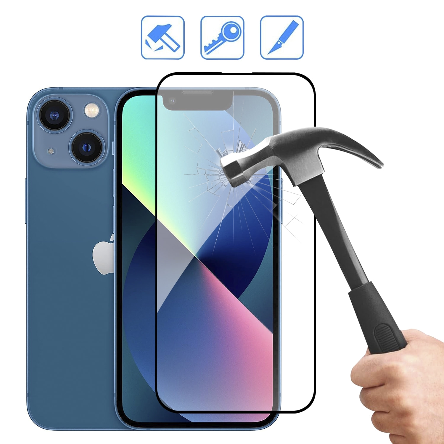 DAM Proteggi schermo in vetro temperato  a copertura totale per iPhone 13 Mini 6,09x0,06x12,8 cm. Colore trasparente