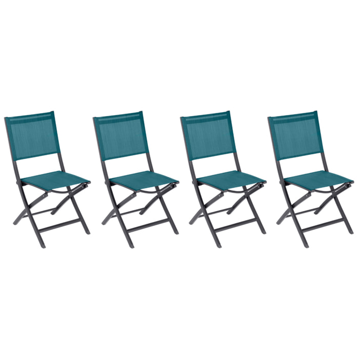 Lot de 4 chaises de jardin pliantes "Essentia" bleu canard & graphite en aluminium traité époxy