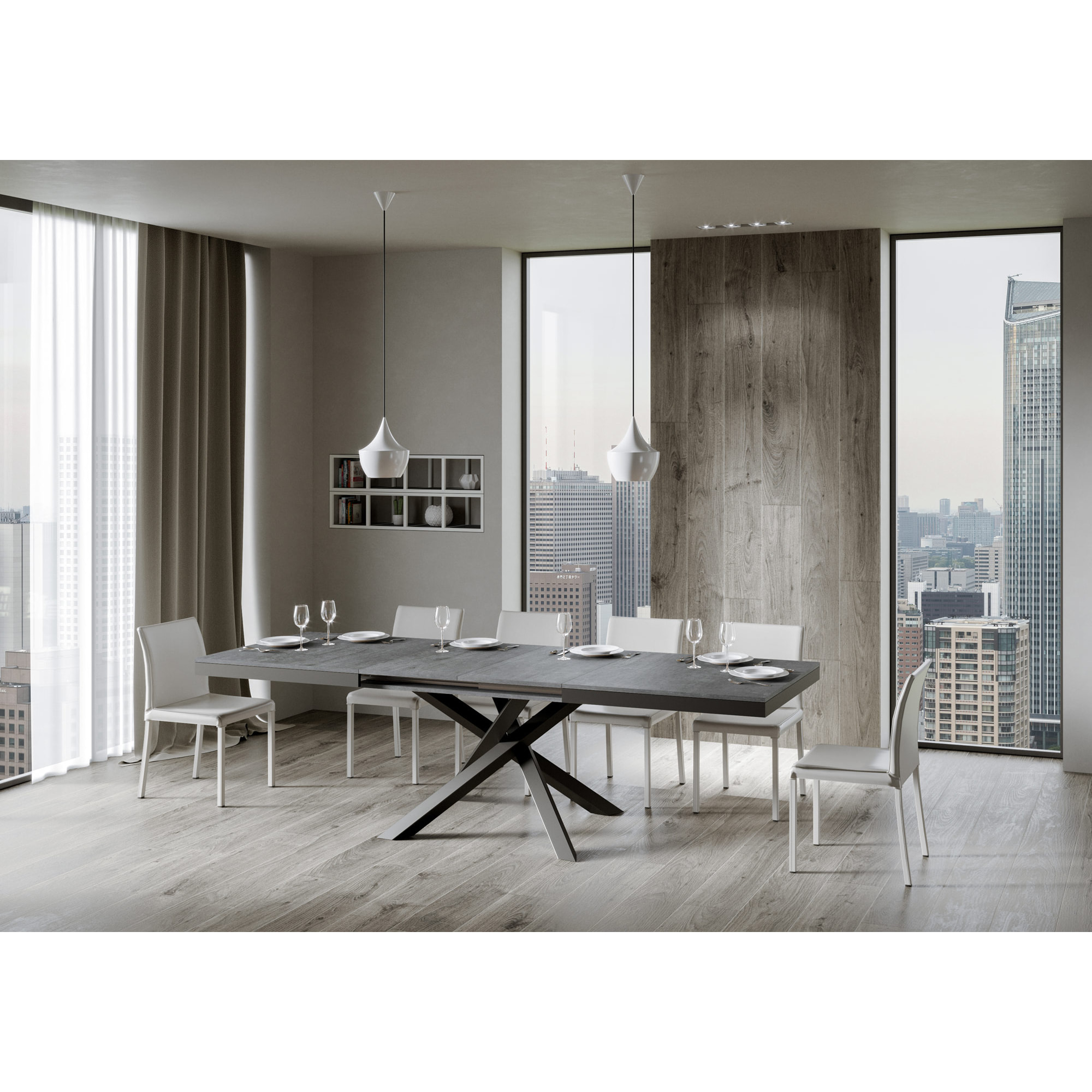 Table extensible 90x180/284 cm Volantis Evolution Gris Béton cadre Anthracite