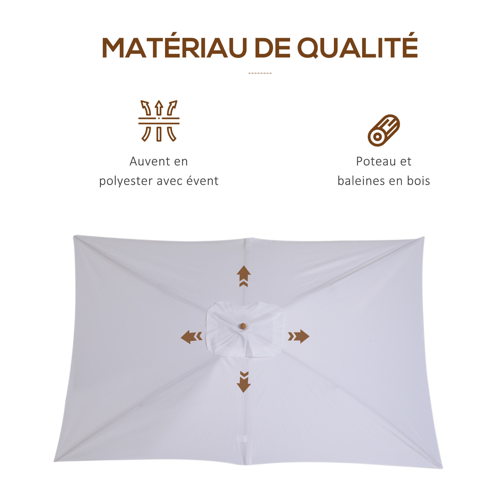 Parasol droit rectangulaire de jardin grande taille dim. 3L x 2l x 2,5H m blanc