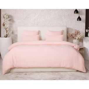 Parure housse de couette gaze de coton lavé rose lotus