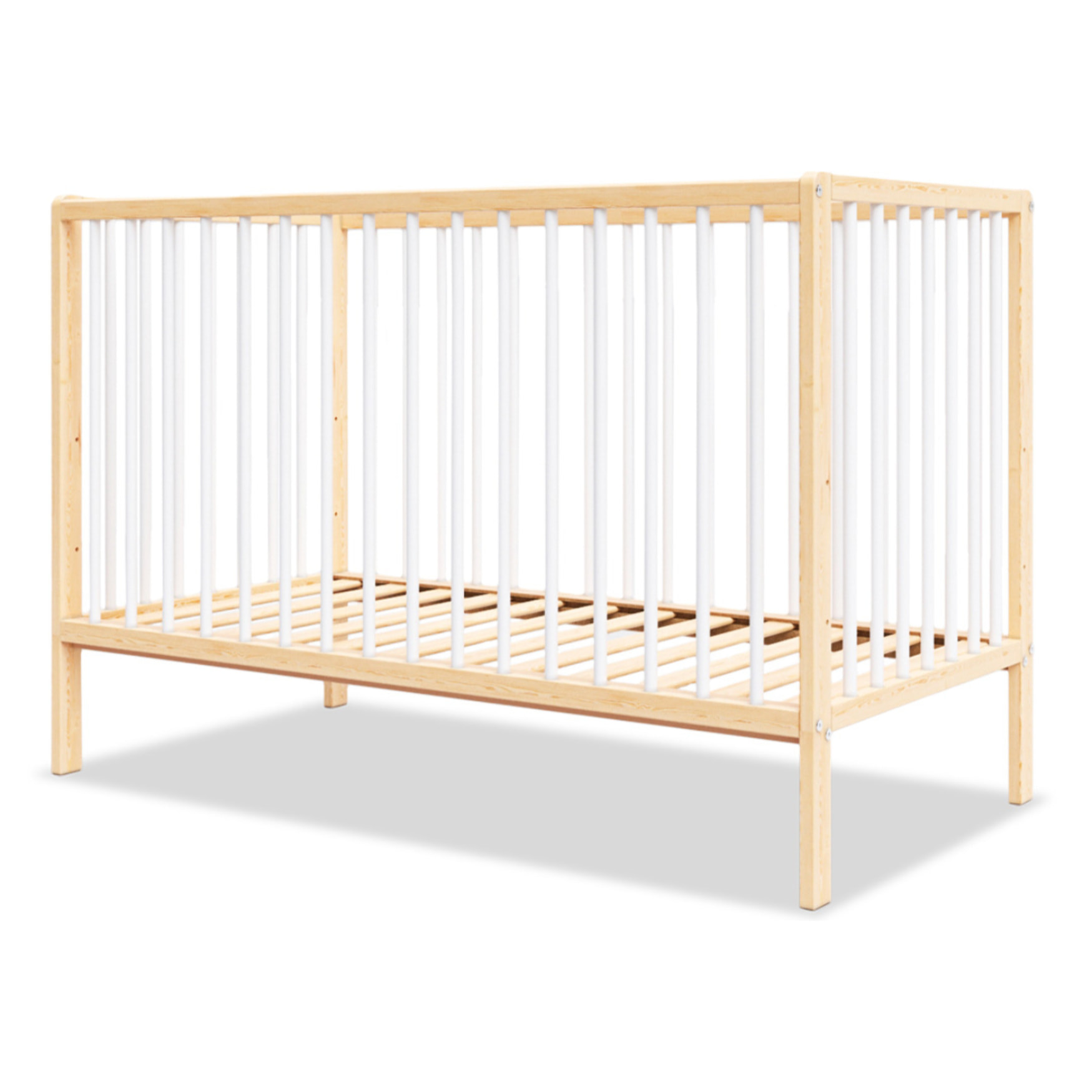 Lit Bébé Évolutif Mathis 60x120 cm, Couleur Bois Naturel & Blanc, Sommier Réglable 3 Hauteurs, Barreaux Amovibles, Lit Bébé Bois Massif