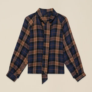 Oltre - Blusa check con fiocco - Marrone