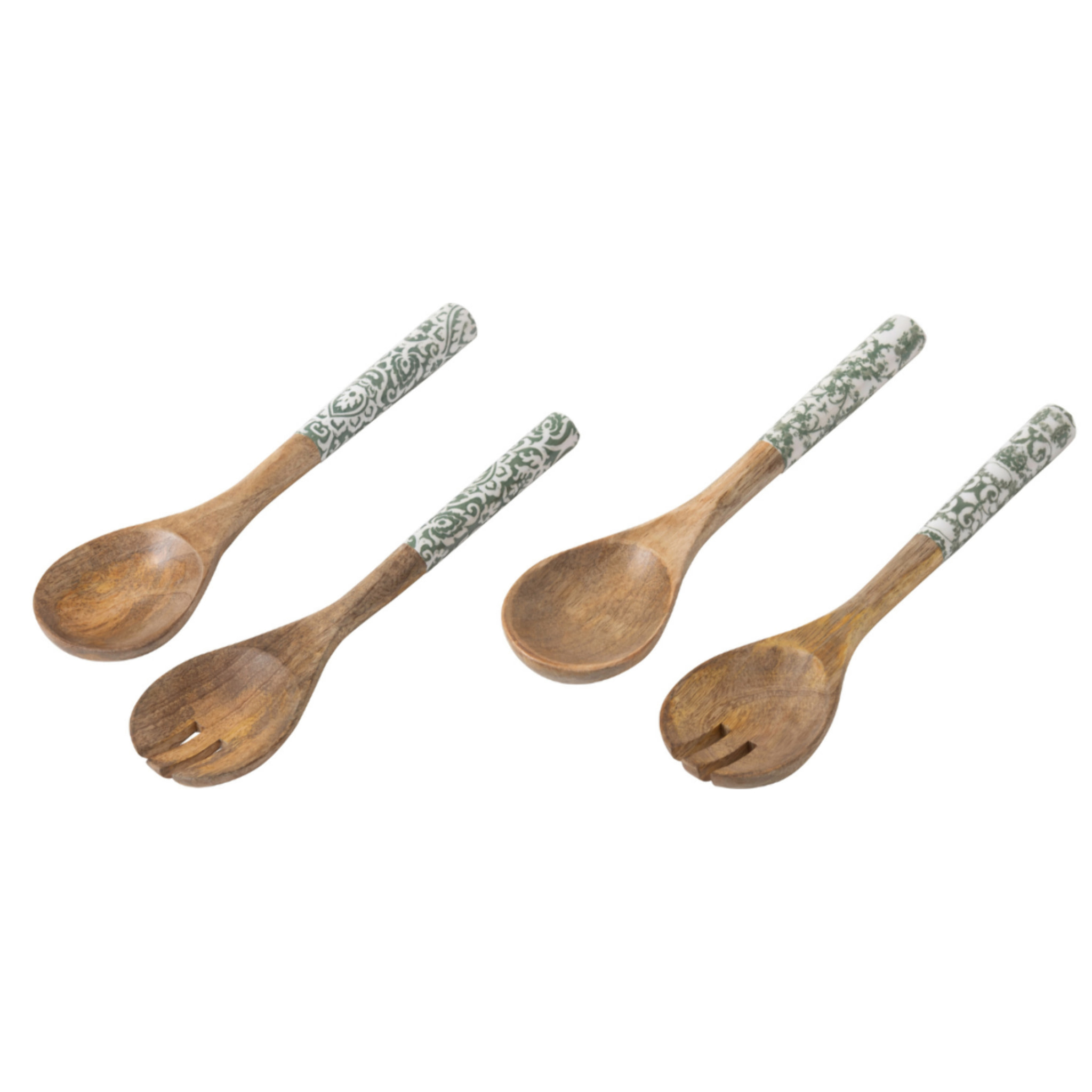 J-Line Couverts à Salade - bois - vert/blanc - 2 pièces