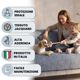 COPRIDIVANO COMFORT, Antiscivolo, Cotone+Microfibra+Fibre Varie, Made in Italy - BLU SCURO