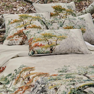 Housse de couette percale de coton lavé imprimé multicolore beige Bois de mystere parchemin