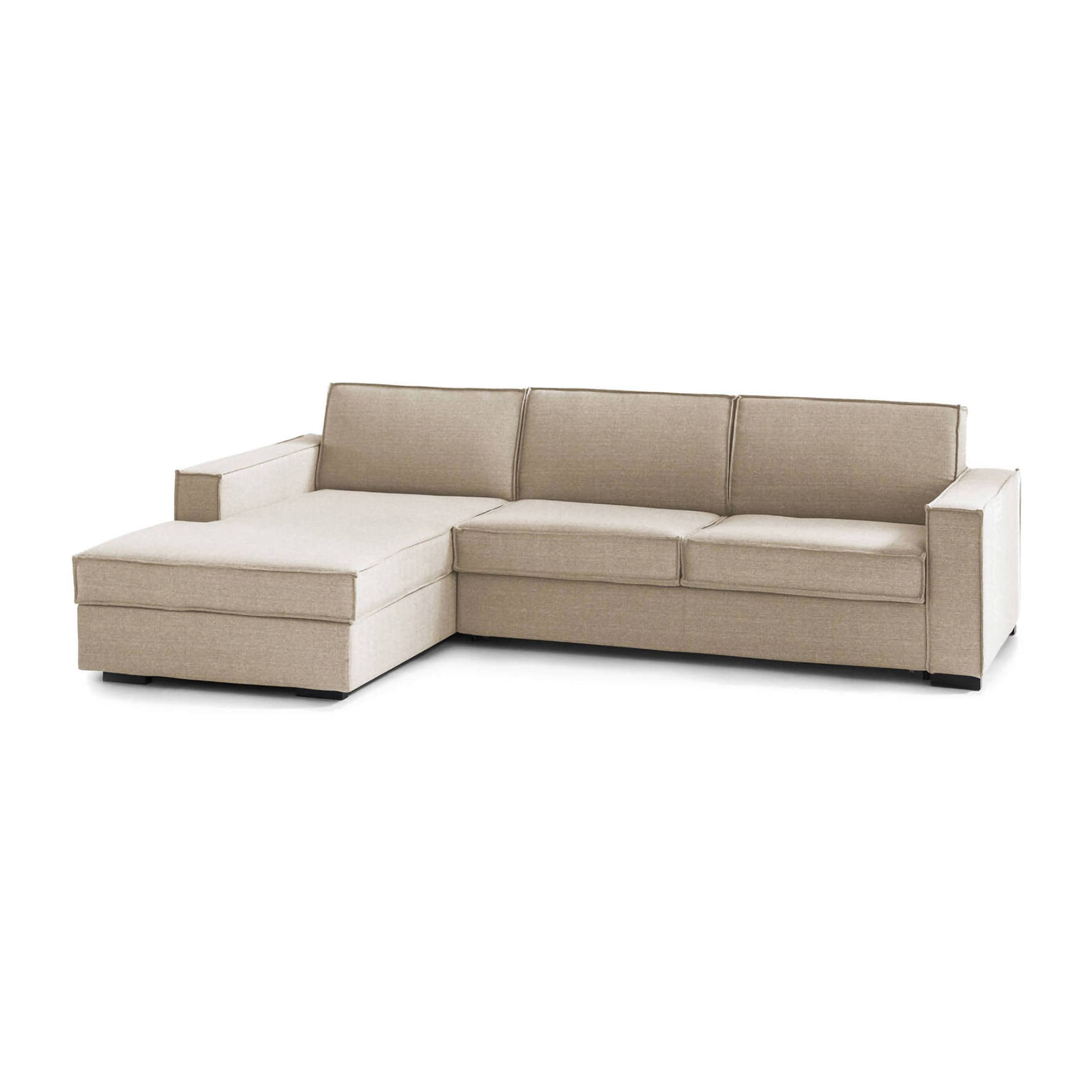 Divano Letto Adima, Divano ad angolo, 100% Made in Italy, Sofà con apertura girevole, Penisola contenitore Sinistra, con Braccioli slim, Cm 260x95h90, Beige