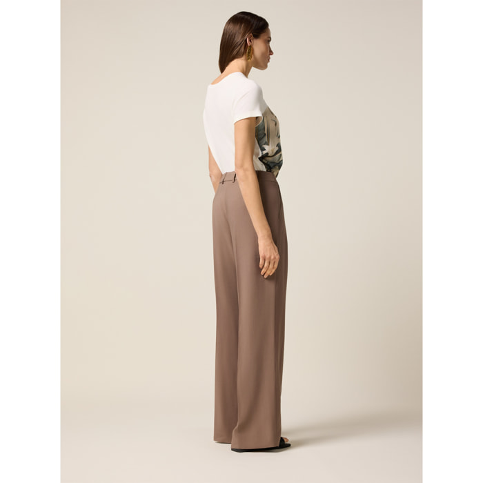 Oltre - Pantalones palazzo de tejido mezcla de viscosa - Marrón