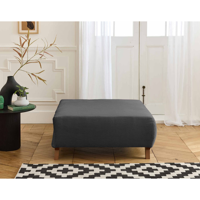 Cristal - pouf modulable - 95 cm - en velours côtelé - Gris foncé