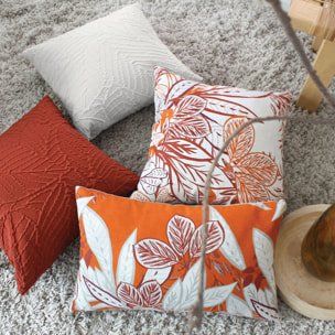 Coussin carré feuillage aspect gaufré - Ecru